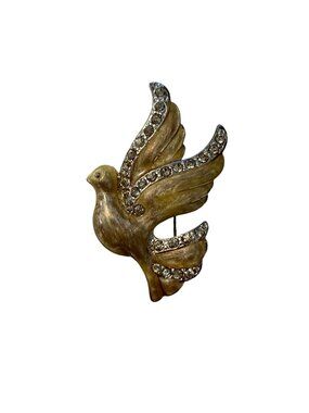 Monet Rhinestone Dove Bird Brooch Gold Tone Signed Vintage Pin